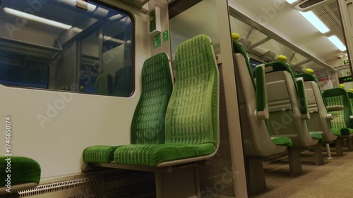 Empty train seats inside train car in england uk