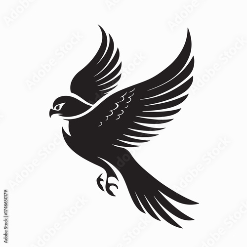 Kestrel Bird Flapping Wings Logo Vector on white background
