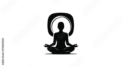 Silhouette of a person meditating in a peaceful, enlightened state with a glowing aura.