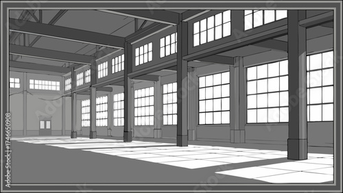 Industrial Interior Perspective View.