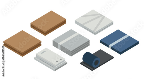 Isometric paper and cardboard collection for packaging designs