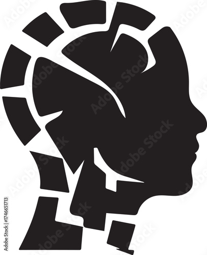 Abstract silhouette of a shattered human head symbolizing mental health crisis