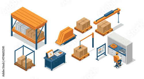 Isometric warehouse logistics elements for modern supply chain management