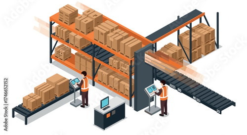 Modern warehouse automation with conveyor and smart inventory management