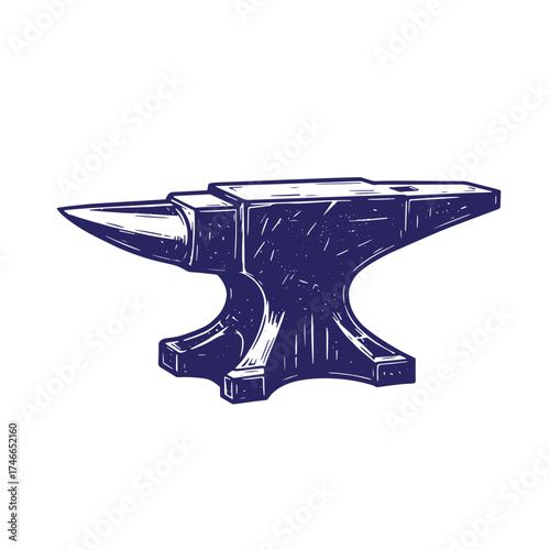 Vintage hand drawn illustration of a blacksmith's anvil for craft and industry designs