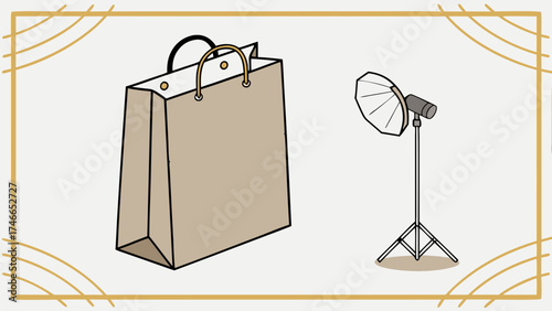 Shopping bag and studio lighting equipment illustration.