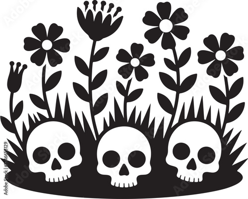 skull and flowers