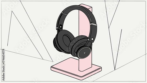 Stylish Headphones on a Pink Stand.