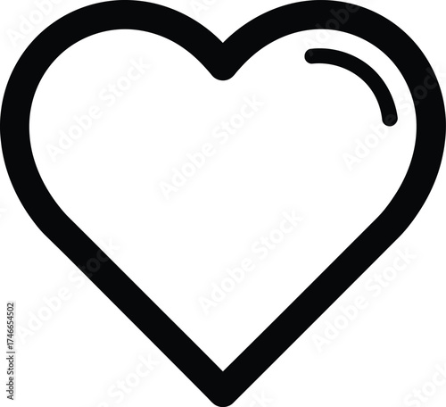 Simple outline of a classic heart shape with a subtle highlight isolated on transparent background