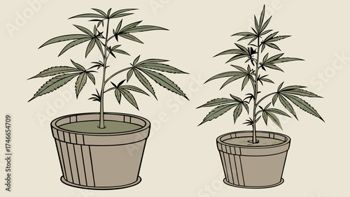Two Cannabis Plants in Pots.