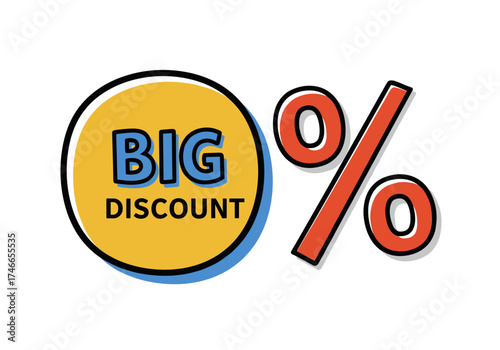 Big discount percentage symbol in colorful flat design for Black Friday  