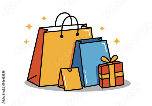 Colorful shopping bags and gift boxes for Black Friday sales  
