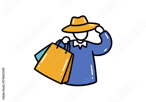 Shopper wearing a hat carrying shopping bags for Black Friday  