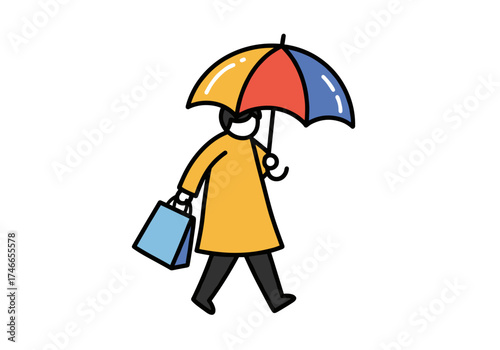 Person walking with umbrella and shopping bag