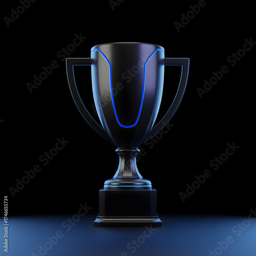 Futuristic Black Trophy with Glowing Blue Details