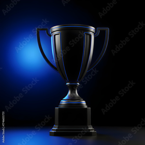 Futuristic Black Trophy with Glowing Blue Details