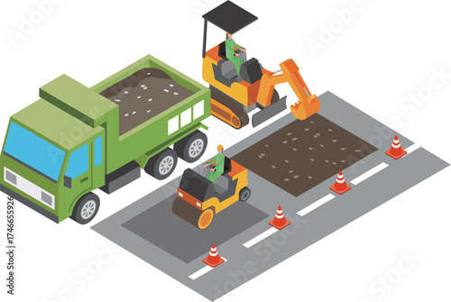 道路工事をする作業員のイラスト