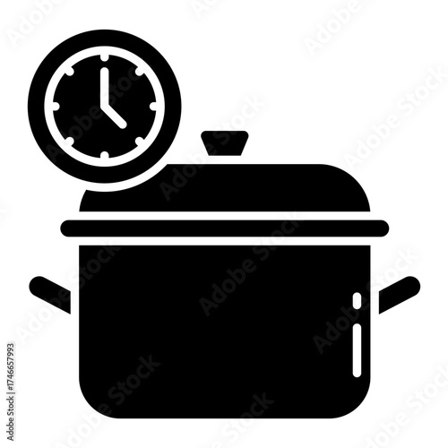 A solid design icon of cooking time