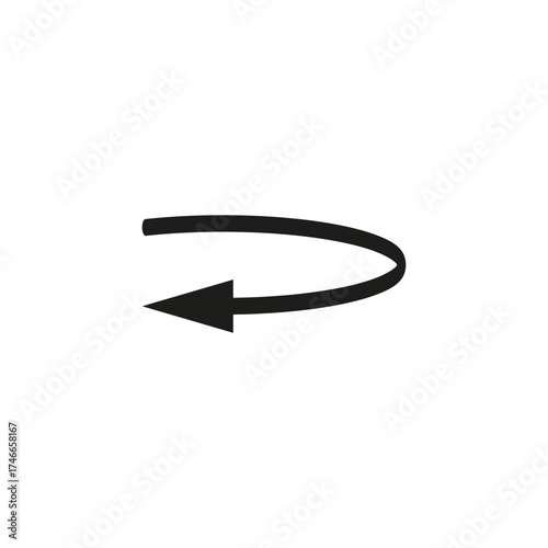 Semicircular rounded arrow. Vector illustration. The semi circle curved long arrow moves in a circular trajectory and path.