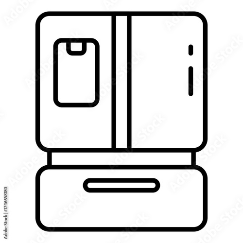 Vector design of french door fridge, linear icon