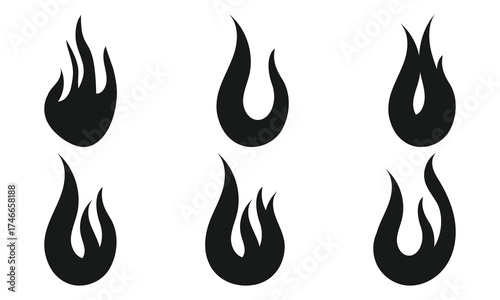 Fire icon collection. Concept flame, fire, icon. Flame icon in red. Campfire symbol. Logo design fire. Bonfire silhouette logotype.