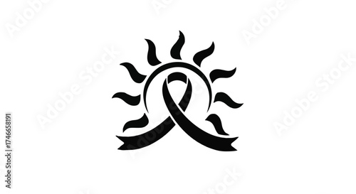 Symbol of hope and resilience, a black awareness ribbon framed by a radiant sunburst.