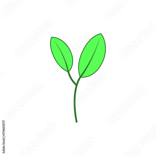 Small green a young plant sprout or seedling. Vector illustration and icon on a white background.
