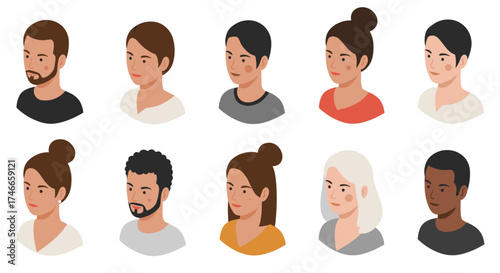 Diverse portrait collection featuring diverse characters in minimalist style