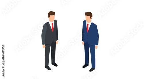 Business conversation between two isometric men in formal suits