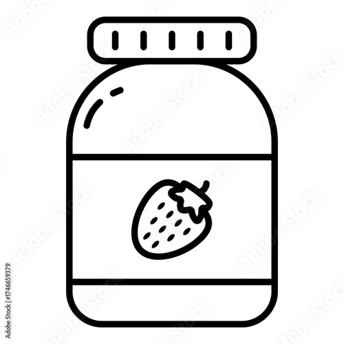 Conceptualizing linear design icon of strawberry jam bottle 