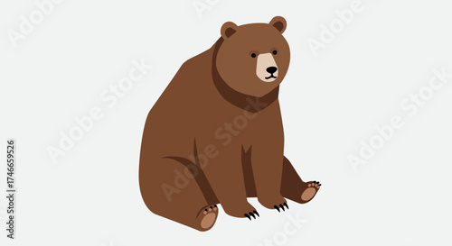Adorable sitting bear in flat design for nature and wildlife themes