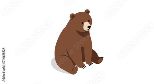 Cute bear in flat style: playful animal sitting on white background