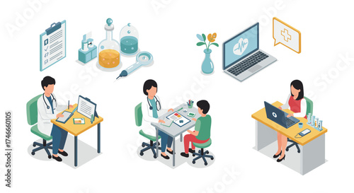 Wallpaper Mural Isometric medical consultation and online healthcare concept Torontodigital.ca