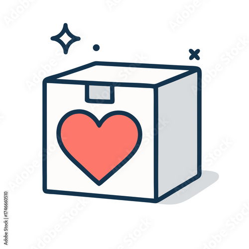 Digital Marketing E-commerce Concept Gift Box Icon for Online Business, Customer Love, and Digital Promotions
