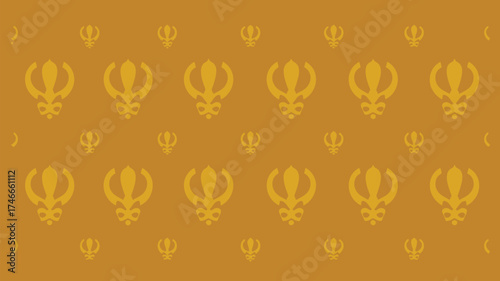 Stunning seamless khanda symbol pattern in golden hues creating a rich cultural background for spiritual designs and festive presentations today
