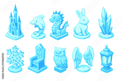 Winter magic 3d icon set. enchanted snow creatures and frosty elements collection