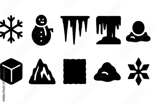 Winter, snow silhouette icon set. snowflake, snowman, icicle silhouette icons collection