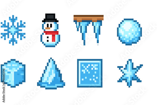 Winter, snow flat icon set. snowflakes, icicles, snowballs, and ice icons collection
