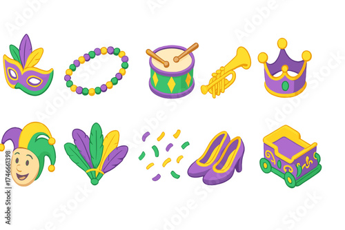 Mardi gras flat icon set. carnival, festival, celebration icons flat collection