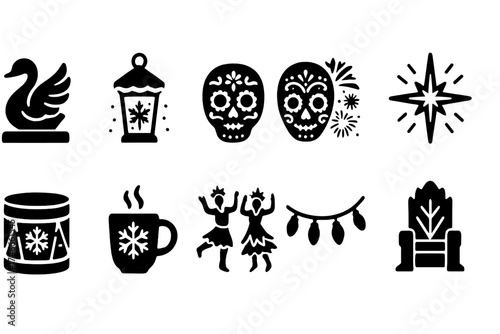 Holiday, christmas silhouette icon set. festive, seasonal icons collection