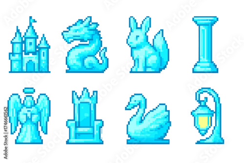 Fantasy, mythical 3d icon set. enchanted kingdom, magical creatures collection