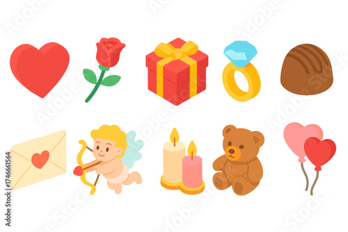 Romantic, valentine filled icon set. love, gift, heart icons collection filled style