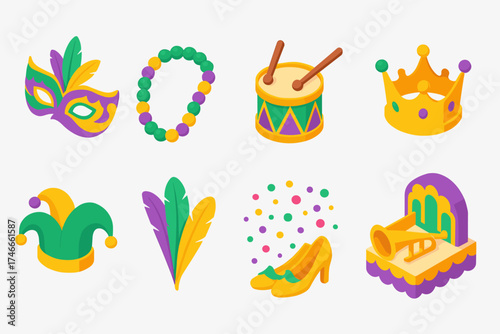 Carnival, mardi gras 3d icon set. festive, celebration, party icons collection