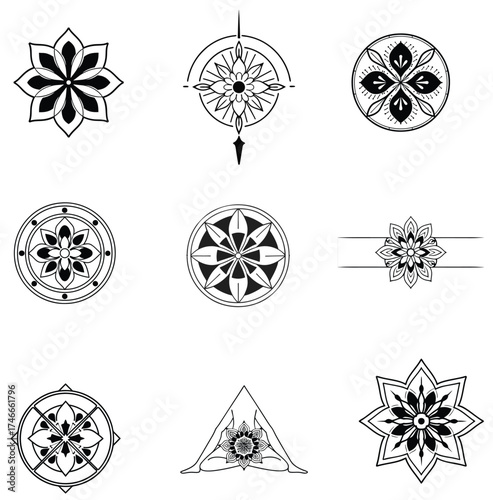 A premium set of nautical elements with a vector silhouette mandala design