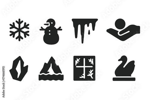 Winter, holiday silhouette icon set. snow, cold weather, seasonal silhouette icons