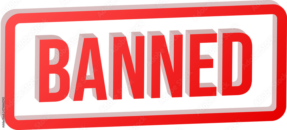 Fototapeta premium 3D Blaze Red BANNED Text Design Isolated on Transparent Background
