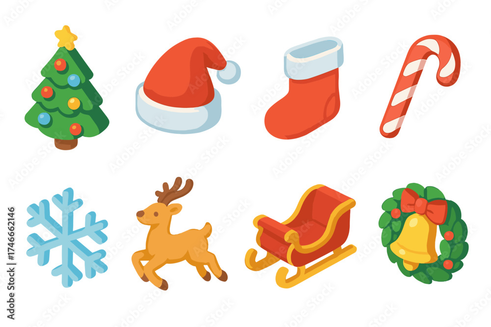 Fototapeta premium Christmas, holiday 3d icon set. festive icons collection in 3d style