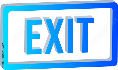 3D Electric Blue EXIT Text Design Isolated on Transparent Background