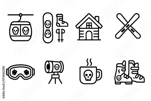 Skiing adventure line icon set. winter sports, mountain activities line icons collection