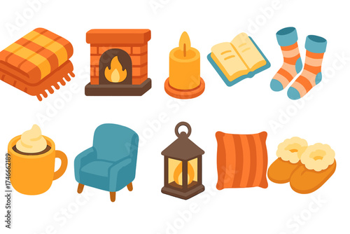 Cozy, hygge 3d icon set. comfort, relaxation, warmth icons collection